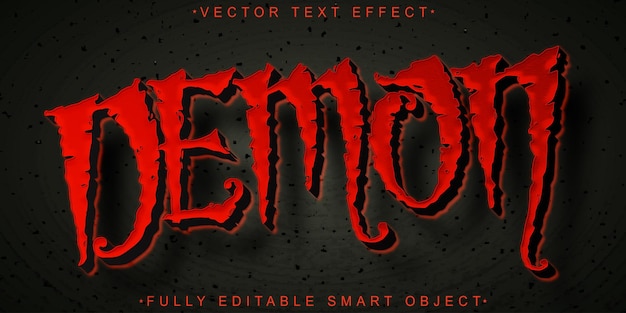 Dark Red Demon Horror Vector Effetto di testo dell'oggetto intelligente completamente modificabile