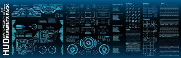 Dashboard display blu schermo tecnologia realtà virtuale HUD interfaccia utente futuristica target HUD elementi mega pack set