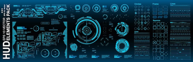 Dashboard display blu schermo tecnologia realtà virtuale HUD interfaccia utente futuristica target HUD elementi mega pack set
