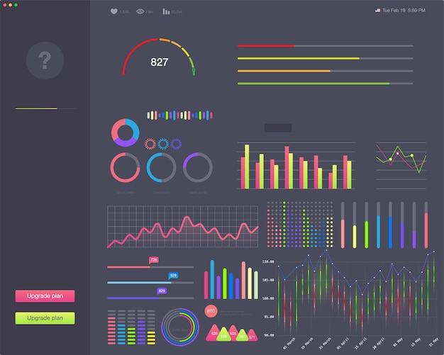 Dashboard UI Presentazione moderna con grafici di dati e diagrammi HUD Interfaccia dell'app pulita e semplice