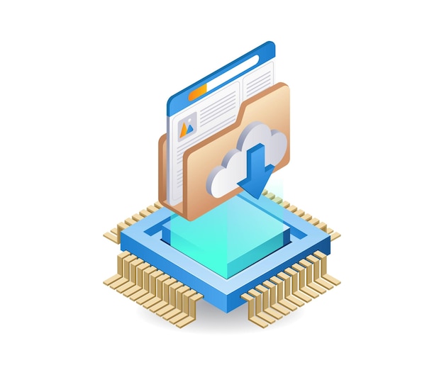 Data folder server center infografica 3d illustrazione piatta isometrica