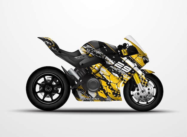 Decalcomania avvolgente per moto sportive e design adesivo in vinile.