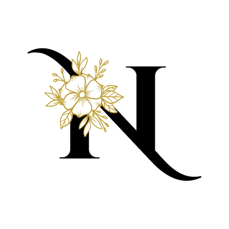 Vettore decorativo a lettera n con fiori e foglie disegnati a mano