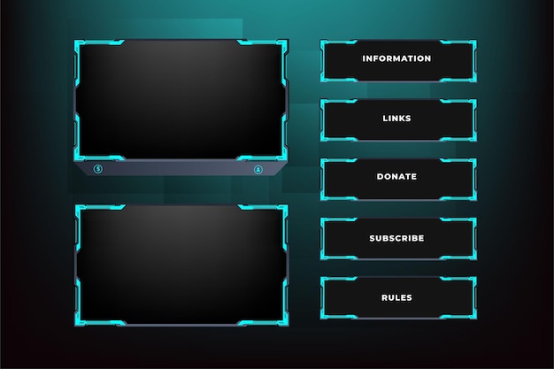 Decorazione del pannello dello schermo di trasmissione online con colore blu lucido Design di sovrapposizione di streaming live per i giocatori Sovrapposizione di gioco dal vivo e vettore di progettazione dell'interfaccia dello schermo con forme astratte