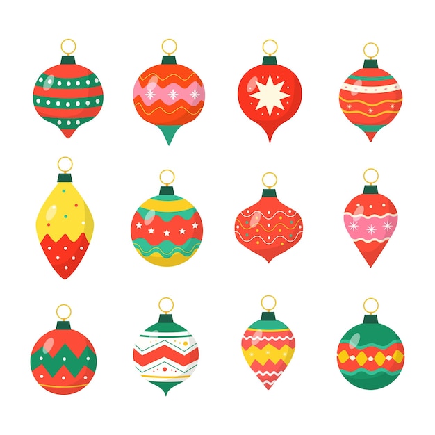 Decorazione di palle colorate di Natale disegnate a mano Illustrazione vettoriale