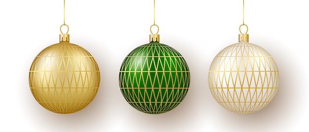 Decorazioni di Natale e Capodanno Set di palline ornamentali in vetro bianco e verde dorato su nastro