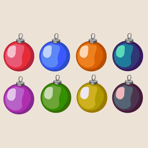 Decorazioni per l'albero di Natale isolate su sfondo bianco set di illustrazioni Concetto di vacanze e celebrazioni invernali Palle Illustrazione vettoriale