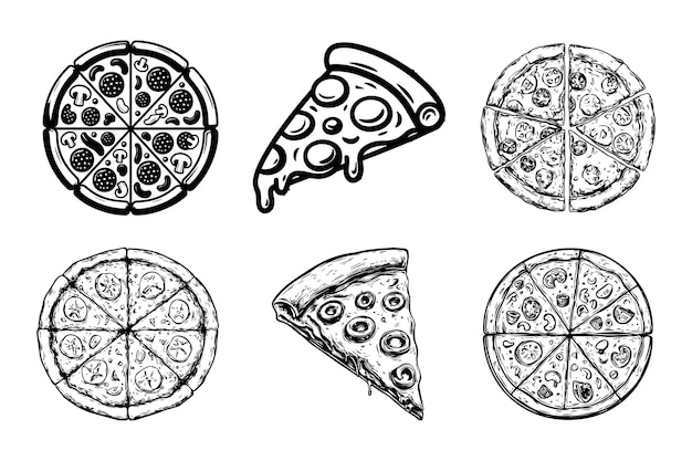 Delici fette di pizza e pizze intere Illustrazione