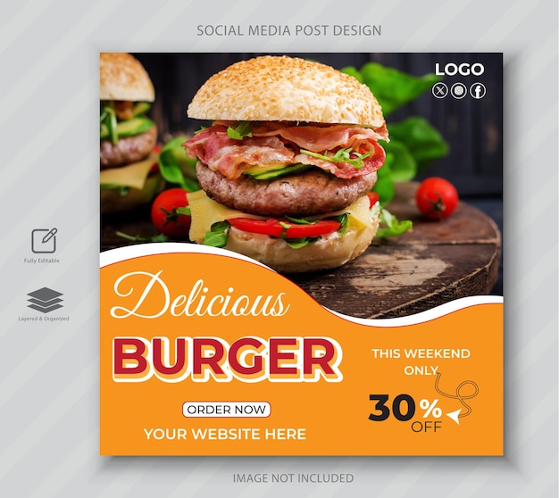 Delicious burger amp food menu social media post design