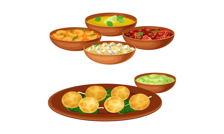 Vettore delicious traditional asian cuisine dishes set vector illustration