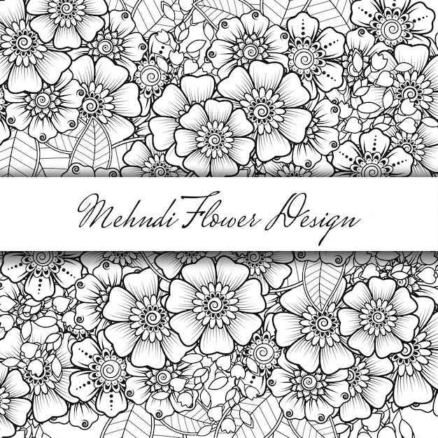 Delinea il motivo floreale quadrato in stile mehndi. ornamento di doodle in bianco e nero. illustrazione di tiraggio della mano