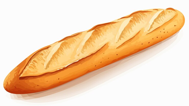 Vettore deliziosa baguette appena cotta su sfondo bianco icona isolata