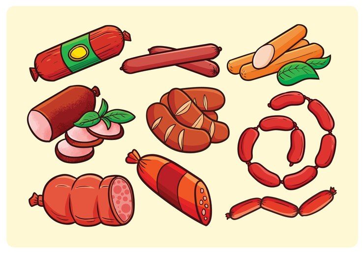 Deliziosa collezione di salsicce in stile cartone animato
