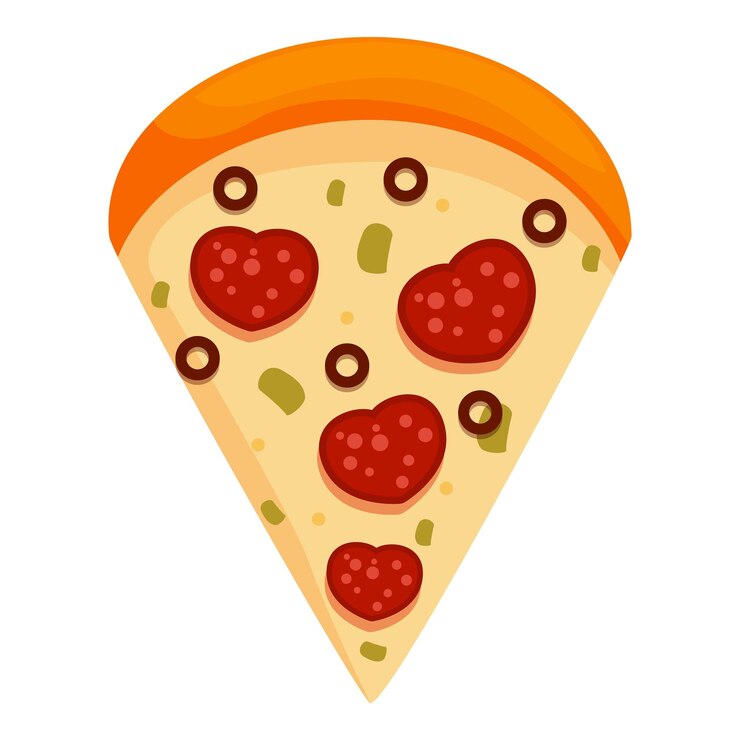 Vettore deliziosa fetta di pizza con pepperoni a forma di cuore che mostra la cucina italiana