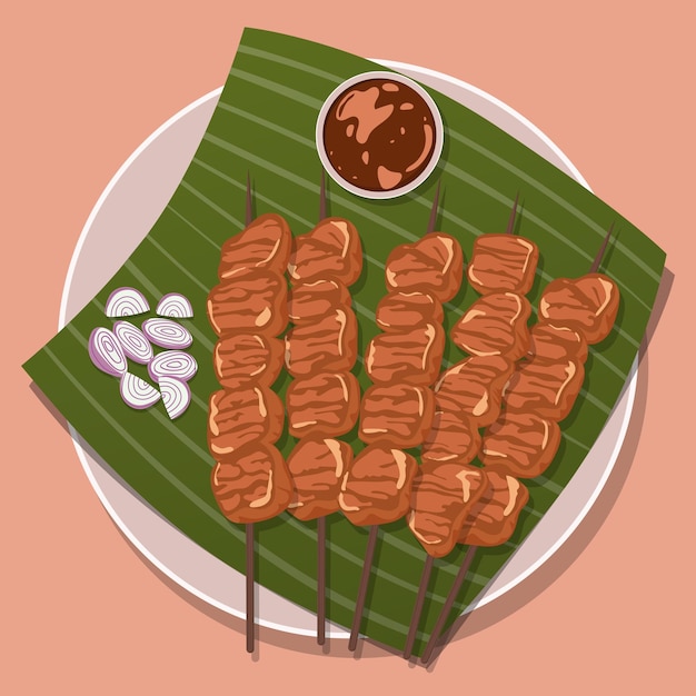 Deliziosa illustrazione satay nel disegno vettoriale
