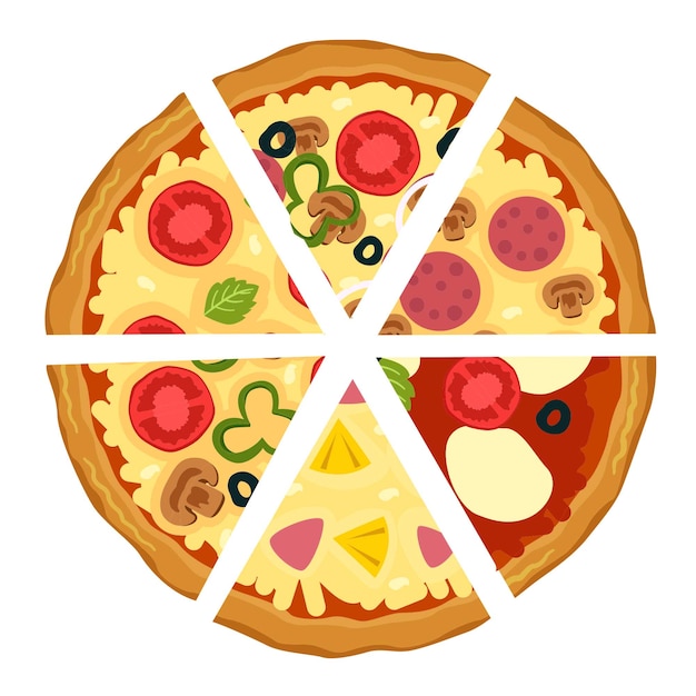 Deliziose fette di pizza con varietà di ingredienti