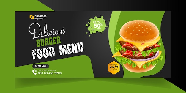 Delizioso banner per pizza fast food con post di copertina sui social media Banner per sconti ristorante