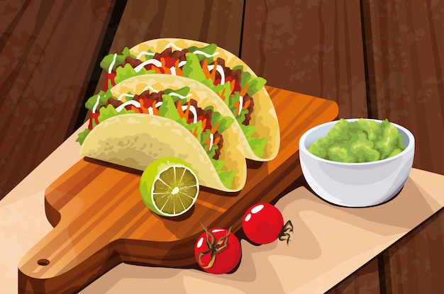 Delizioso cibo messicano con taco e avocado