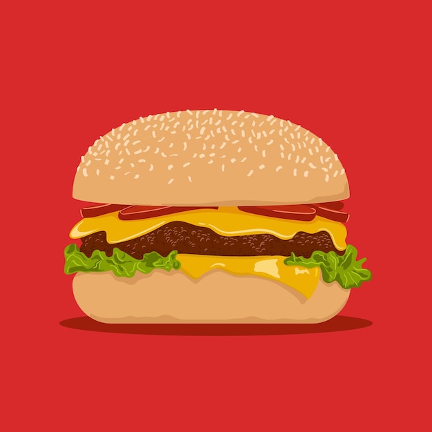 Delizioso hamburger su sfondo rosso illustrazione di fast food