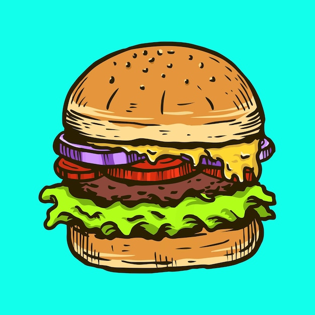 Delizioso hamburger vettore mano disegnare premium