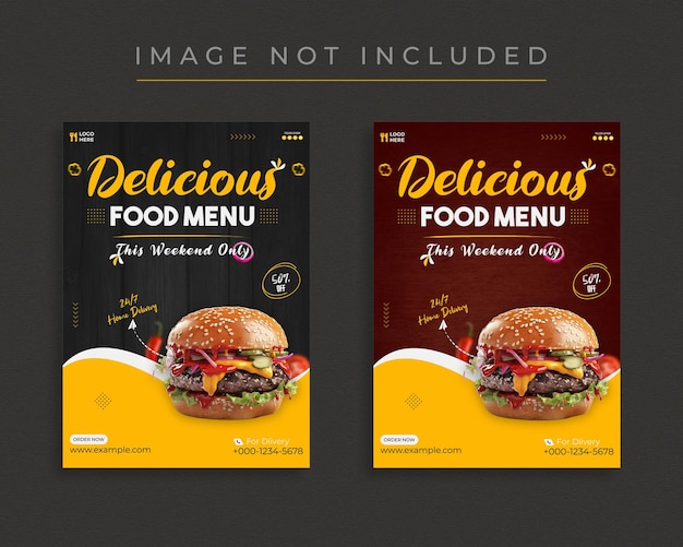 delizioso menu di cibo volantino o modello di poster design