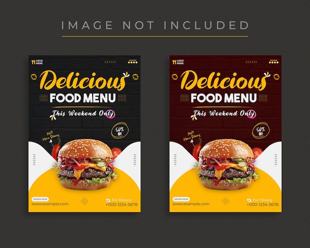 delizioso menu di cibo volantino o modello di poster design