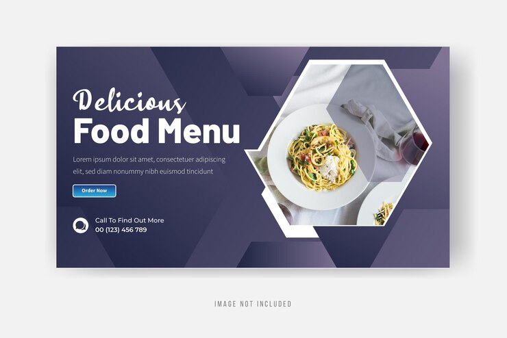 Delizioso menu di cibo YouTube miniatura banner design vettore premium