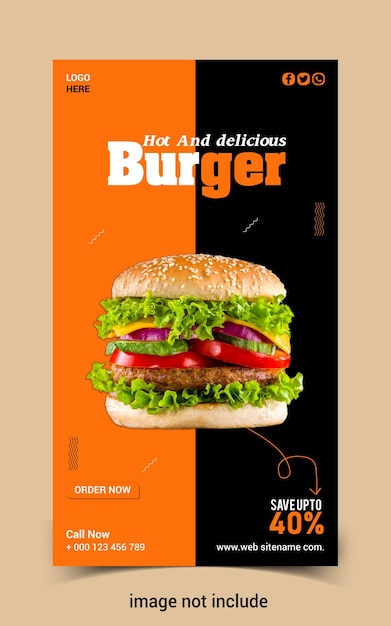 delizioso menu di hamburger e cibo template di storie per Instagram e Facebook