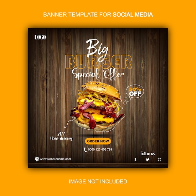 Delizioso modello di banner per hamburger di menu di cibo sui social media