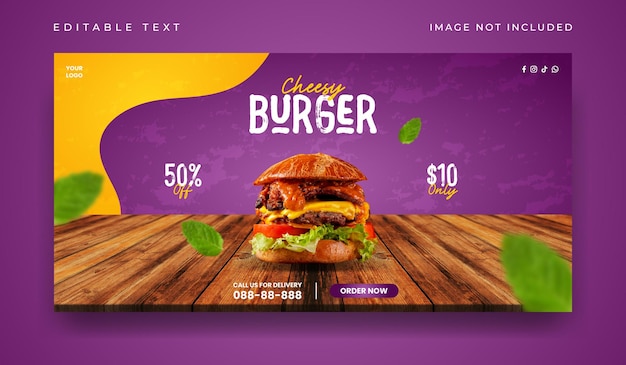 Delizioso modello di banner per menu di hamburger e cibo