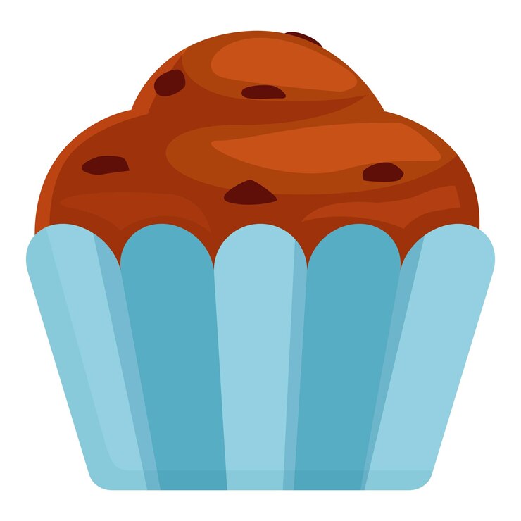 Vettore delizioso muffin al cioccolato riposante in una tazza di carta blu