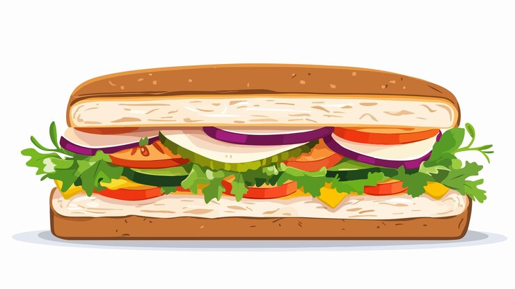 Vettore delizioso panino di tacchino gourmet con verdure fresche per un concetto di alimentazione sana
