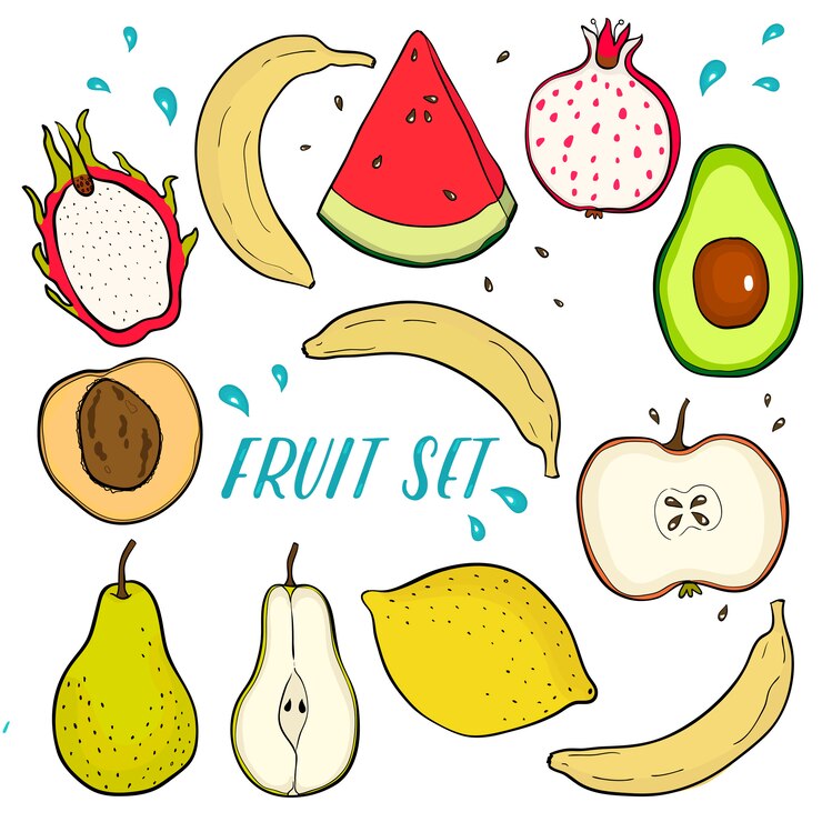 Vettore delizioso set di frutta fresca