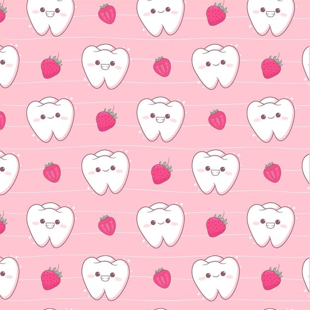 Dente carino e dentifricio alla fragola senza cuciture sfondo rosa