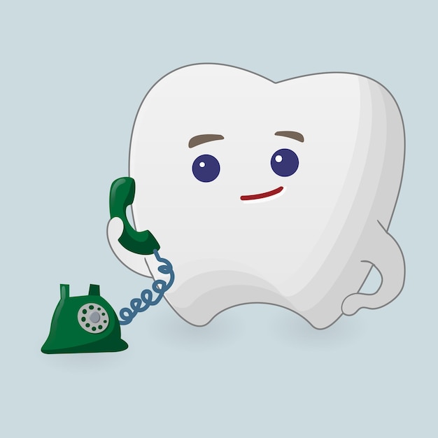 Dente con illustrazione del telefono Icona cartoon su sfondo blu