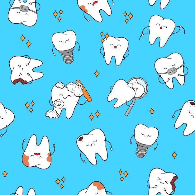 Dente seamless con denti allegri personaggi.