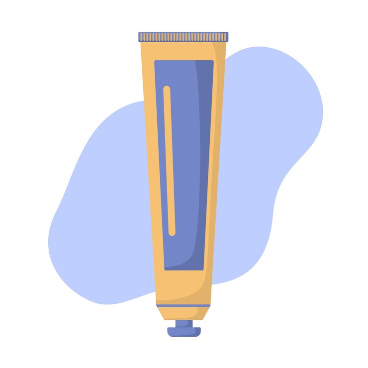 Dentifricio nei colori giallo e blu in uno stile piatto Immagine vettoriale