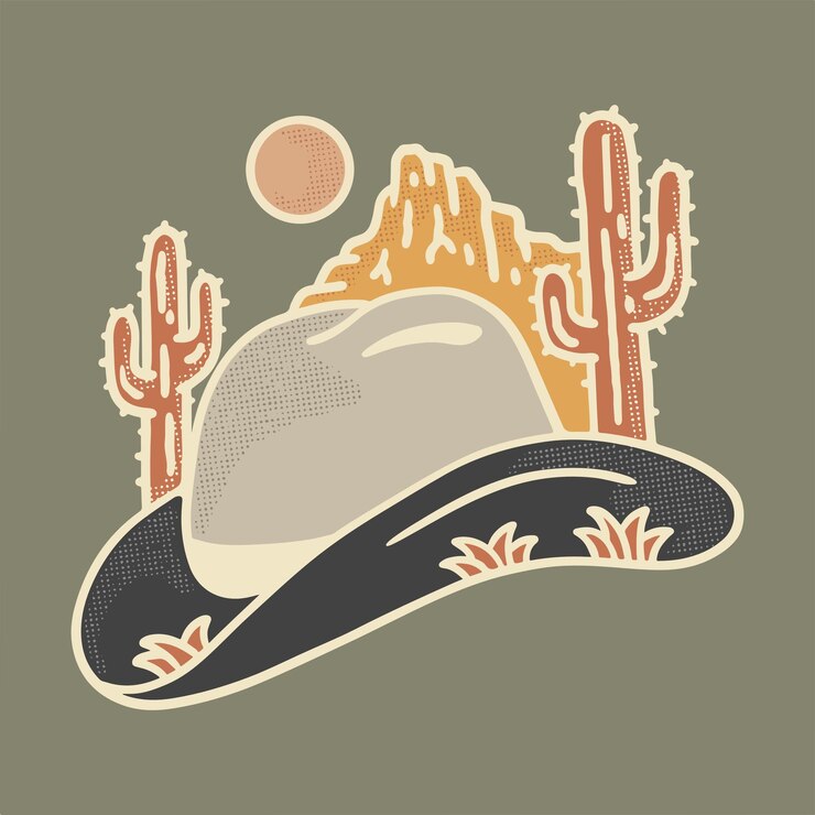 Deserto e cactus design con cappello da cowboy vintage vector art