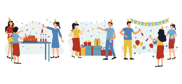 Design a pacchetto piatto di scena di festa di compleanno