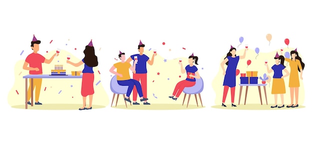Design a pacchetto piatto di scena di festa di compleanno
