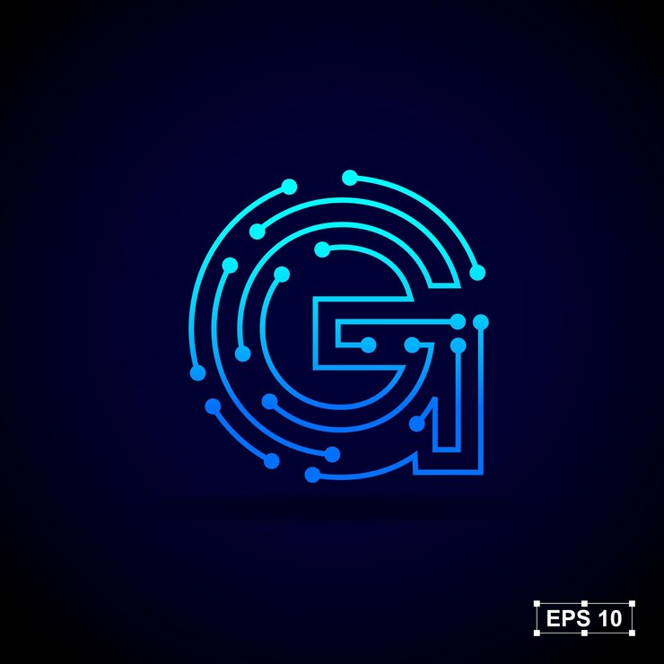 Vettore design astratto del logo della lettera g con connessione a punti linea per società di tecnologia e business digitale