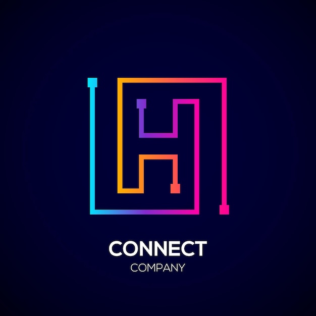 Design astratto del logo della lettera H con punti e forma quadrata per la tecnologia e la società di business digitale