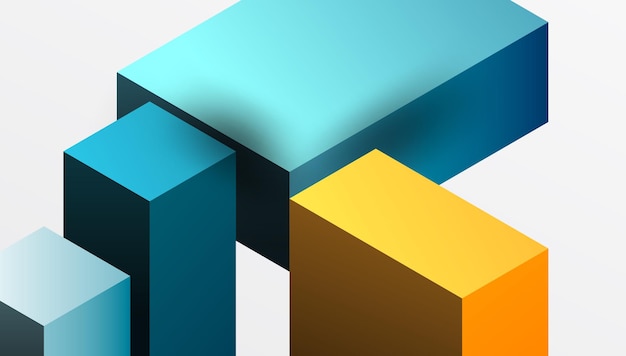 Design astratto elegante con blocchi 3D isometrici in una composizione moderna pulita Perfetto per temi ispirati alla tecnologia con colori vivaci e precisione geometrica