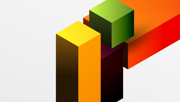 Vettore design astratto elegante con blocchi 3d isometrici in una composizione moderna pulita perfetto per temi ispirati alla tecnologia con colori vivaci e precisione geometrica