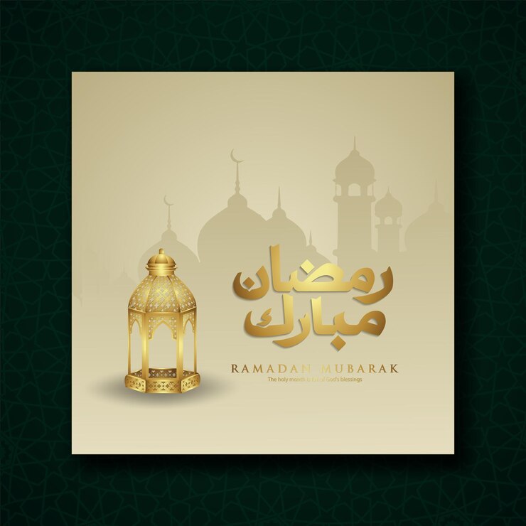 Vettore design biglietto di auguri momento ramadan con calligrafia araba, lussuosa luna crescente, lanterna tradizionale e motivo moschea texture sfondo islamico. illustrazione vettoriale.