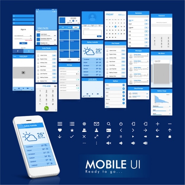 Vettore design blu e bianco mobile app