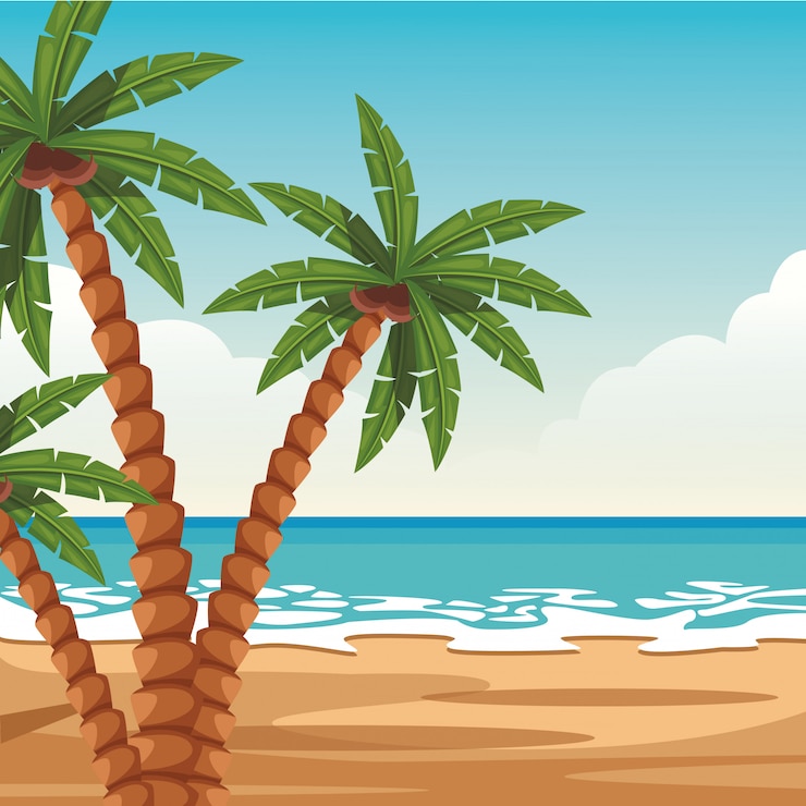 Vettore design colorato spiaggia con palme