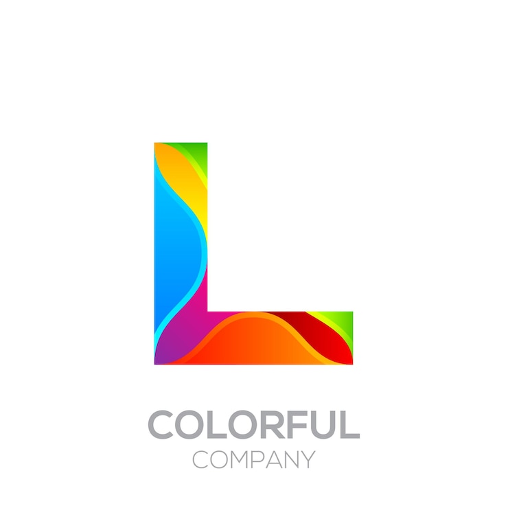 Vettore design con logo lettera l realizzato a strisce con arcobaleno lucido vibrante concetto colorato e sfumato