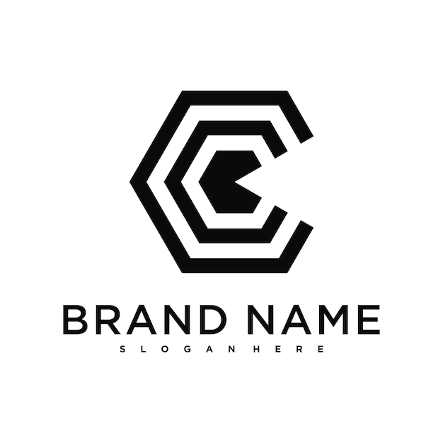 Design creativo del logo della lettera O con linee esagonali Premium Vector
