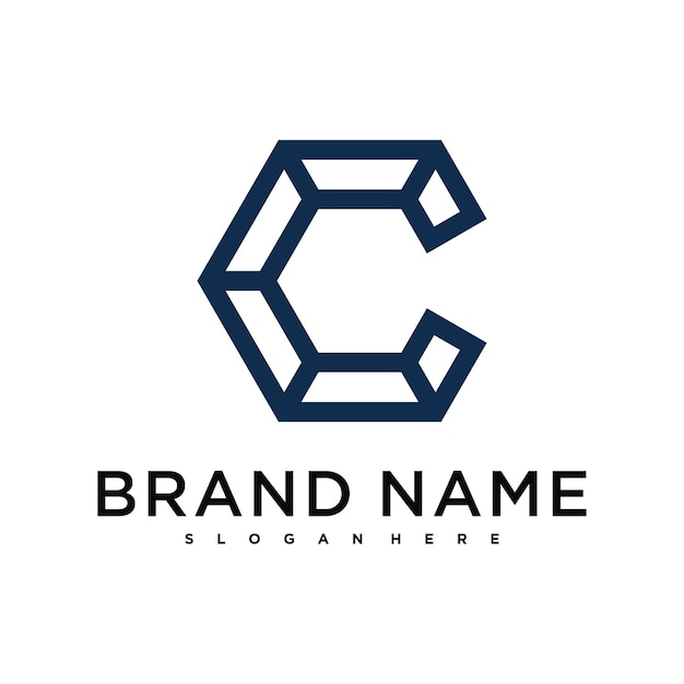 Design creativo del logo della lettera O con linee esagonali Premium Vector